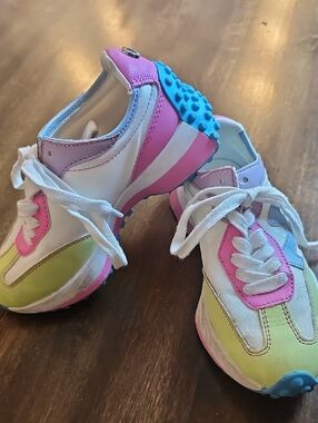Steve Madden Kids Pink, White & Blue Sneakers with Lime Accents